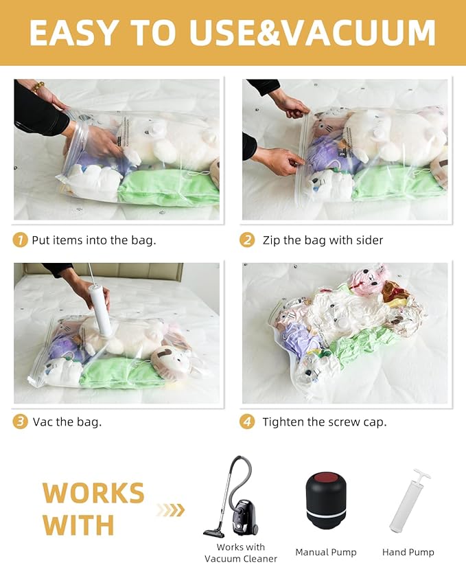 Vacuum Storage Bags Vacuum Seal Bags for Clothing & Bedding, Travel Essentials Hand Pump Included – Ideal for Home, Travel & Moving Use (10S)
