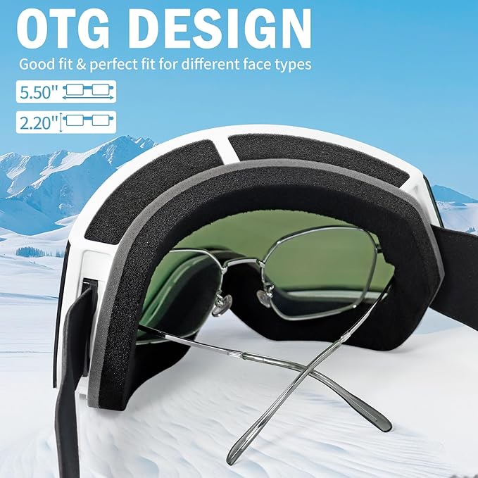 Ski Goggles for Men Women,Frameless UV Protection OTG Anti-fog Snowboard Snow Skating Goggles