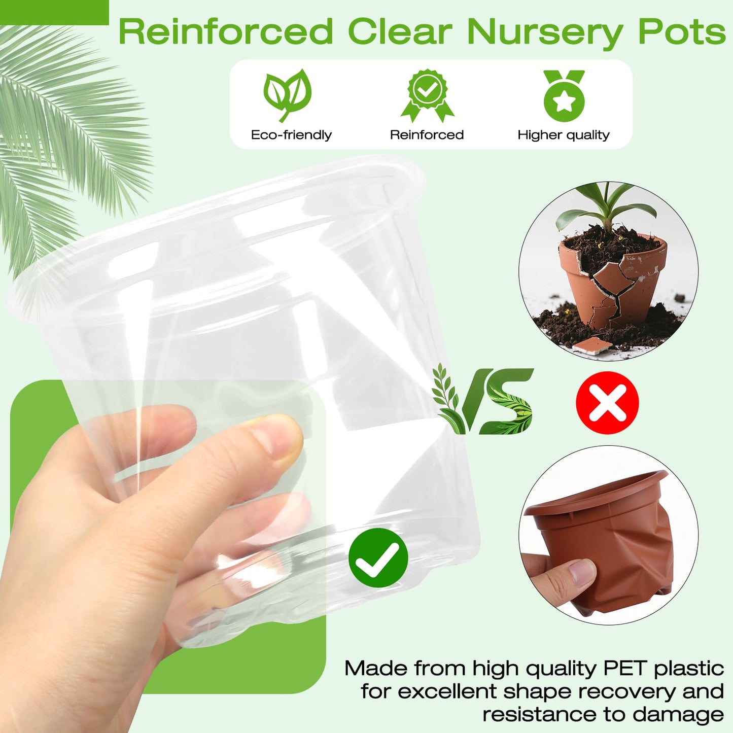 FUOAUYK 6 Inch Clear Nursery Pots with Drainage Trays, 15 Pack Plastic Pots for Plants, Clear Pot for Seed Starting, Transplanting, Succulents, and Indoor Gardening (6 inch)