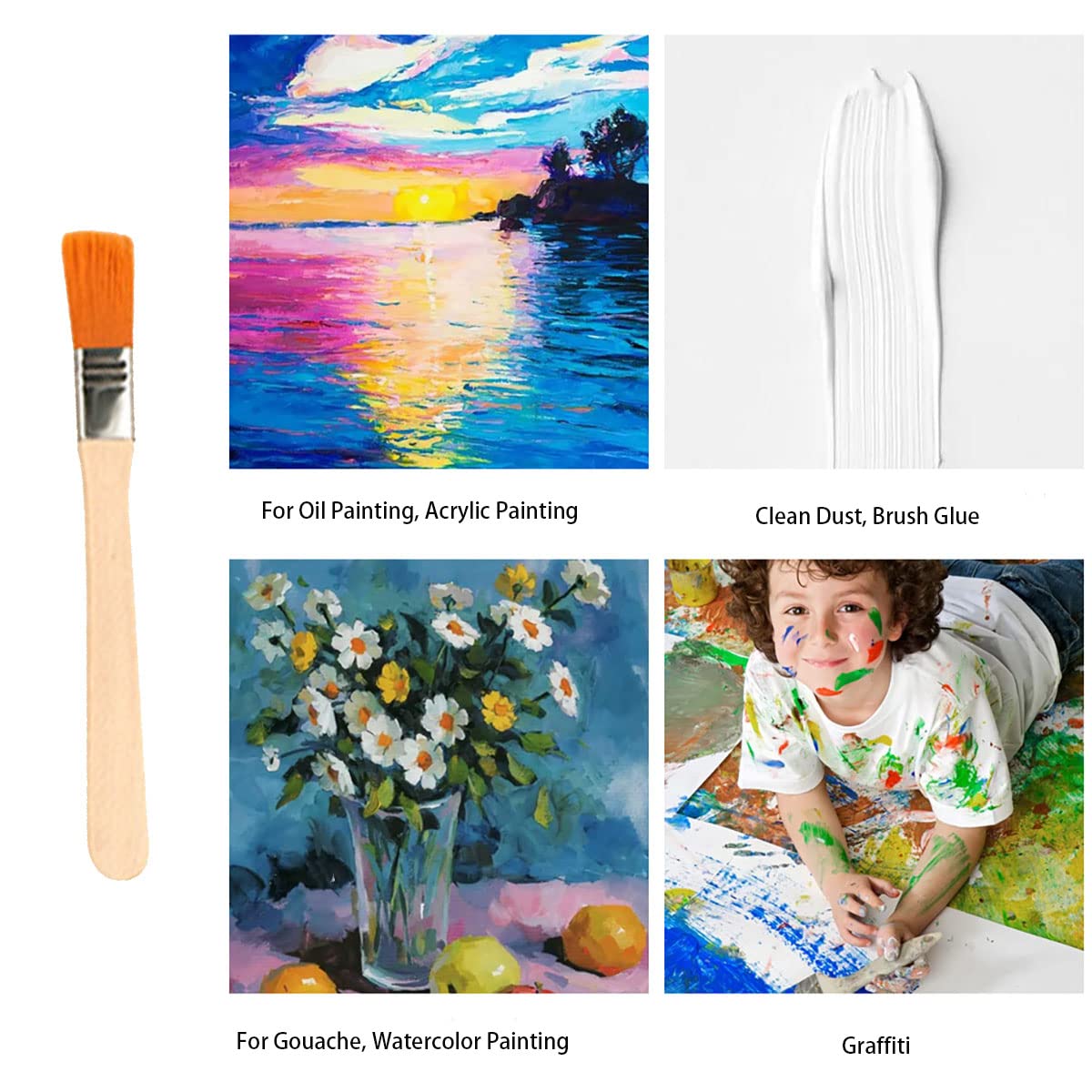 Fortunemee 7 PCS Assorted Size Gilding Brush Set, Gold Leaf Goat Hair Painting Brush Metallic Foil Flakes Paint Brush + 2 PCS Nylon Brush + Tweezers for Gold Foil Gold Leaf Sheets Art Crafts Supplies