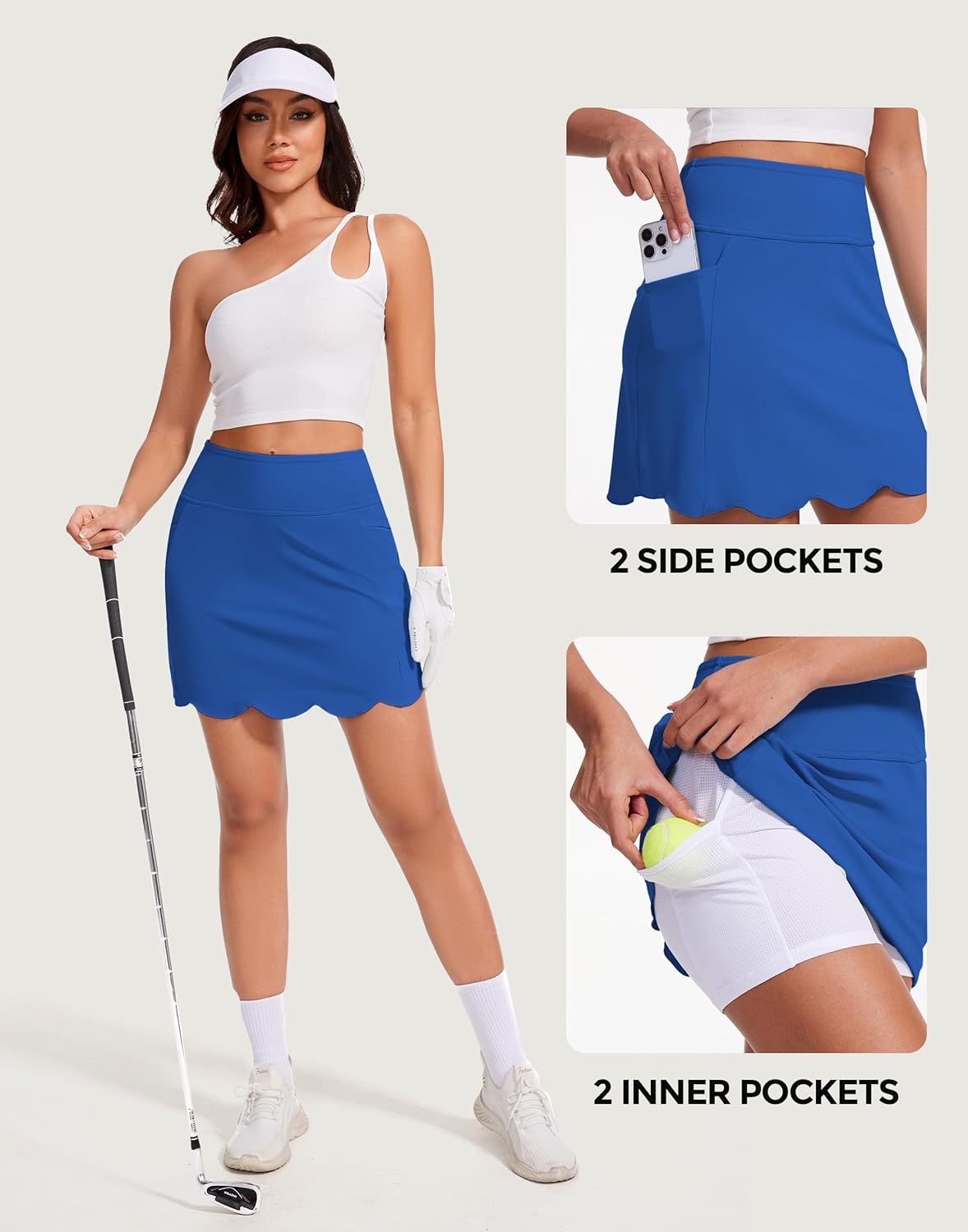 M MOTEEPI Skorts for Woman with Pockets 16" Golf Athletic Skirts Scalloped Hem Tennis Skirt Dressy Casual