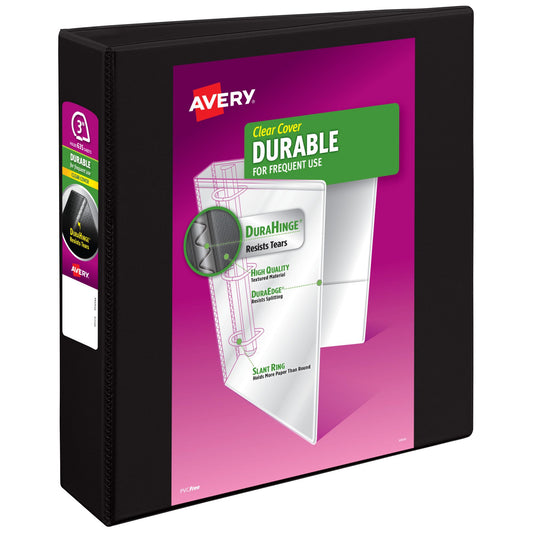 Avery Durable View 3 Ring Binder, 3 Inch Slant Rings, 635 Sheet Capacity, Black, Holds 8.5 x 11 Paper, 3.5" Wide Spine, DuraHinge for Organizing Reports & Projects (17041)
