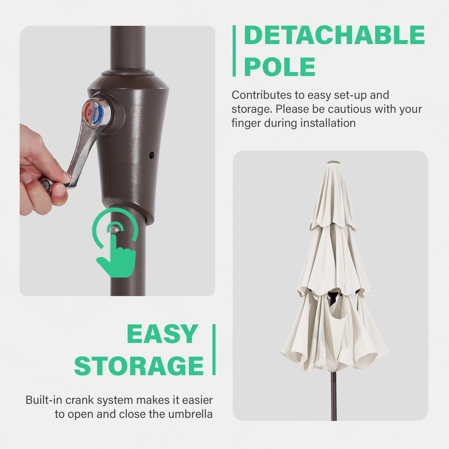 JEAREY 9FT 3 Tier Patio Umbrella Outdoor Market Umbrella Table Umbrellas with 8 Ribs 1.5 Pole Push Button Tilt and Crank UV Protection for Garden,Off-white