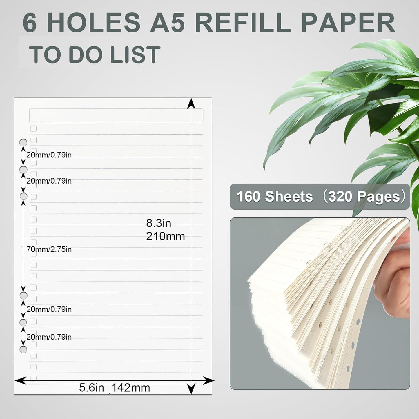Toplive A5 Filler Paper To Do List, 6 Ring Planner Binder Inserts 160 Sheets，Daily Checklist Loose Leaf Refill Papers for Notebook & Budget Binder