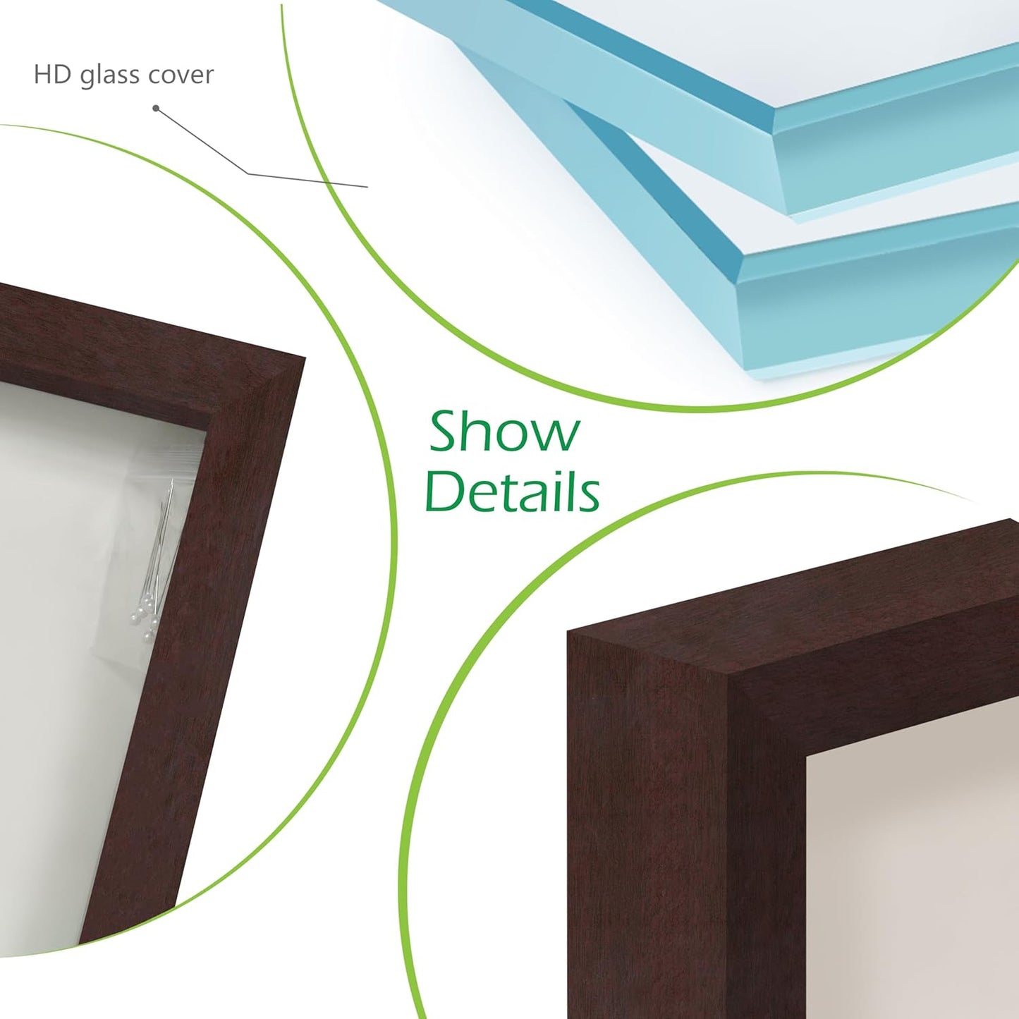 FrameWorks Mahogany Wooden Shadow Box Frame - 8' x 10' Display Case with Soft Felt Back, Tempered Glass, Elegant White Ball Push Pins