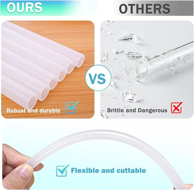 6 Plastic Straws Reusable for Stanley Tumbler 30 oz 40 oz, 12 Inch Straight Replacement Straw with 6 Colorful Straw Covers, 2 Cleaning Brushes for Stanley Cup Accessories