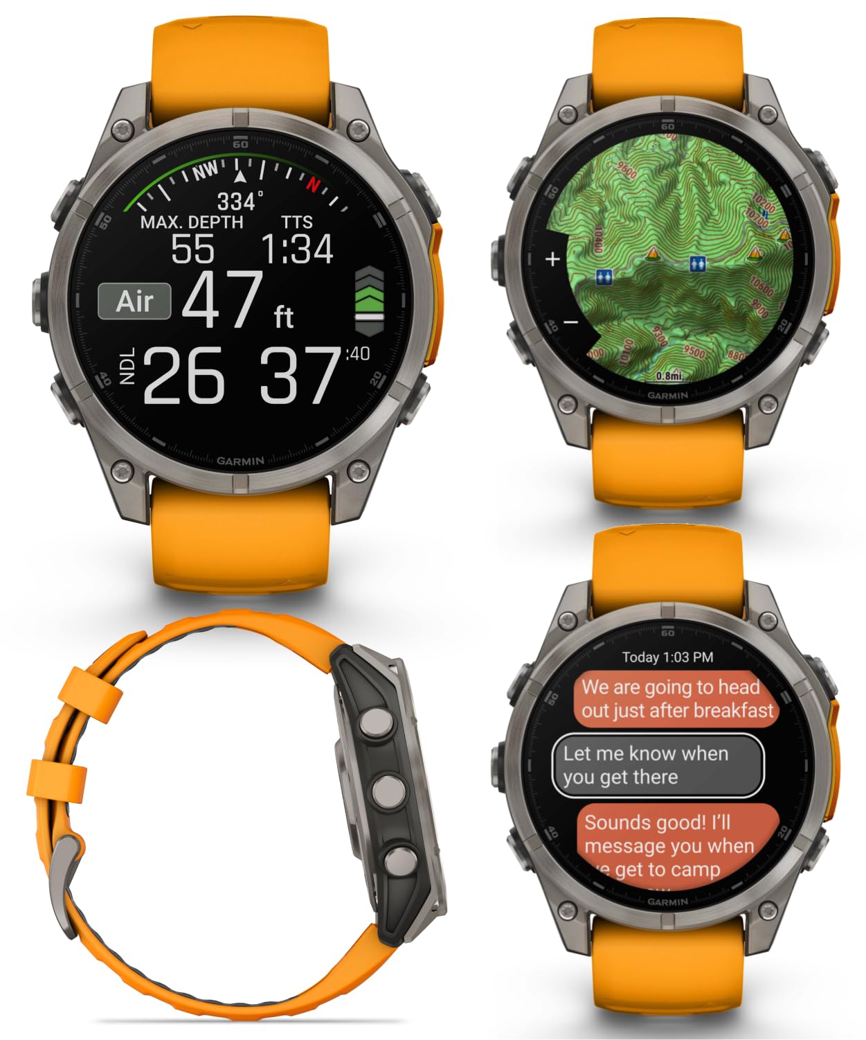 Wearable4U - Garmin Fenix 8 - 47 Mm, Amoled Sapphire Multisport Gps Smartwatch, Titanium With Spark Orange/Graphite Silicone Ban