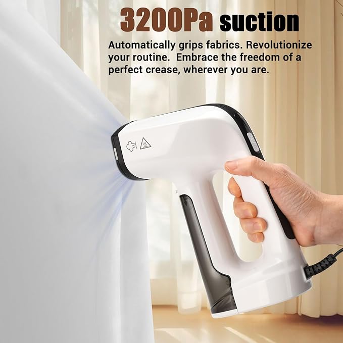 Vacuum Steamer for Clothes, Handheld Travel Steamer with 3200Pa Suction & Dual Mode, 30s Fast Heat-Up, Portable Instantly Dry Garment Steamer Iron (for 110-120V) - White