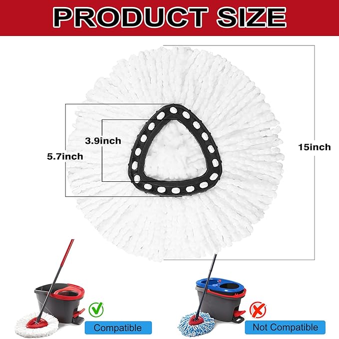 10 Pack Spin Mop Replacement Heads, 100% Microfiber Spin Mop Refill for Easy Wring, 360 Degree Spinning Mop Head Replacement Compatible with Triangle Spin Mop for Easy House Cleaning Floor Mopping