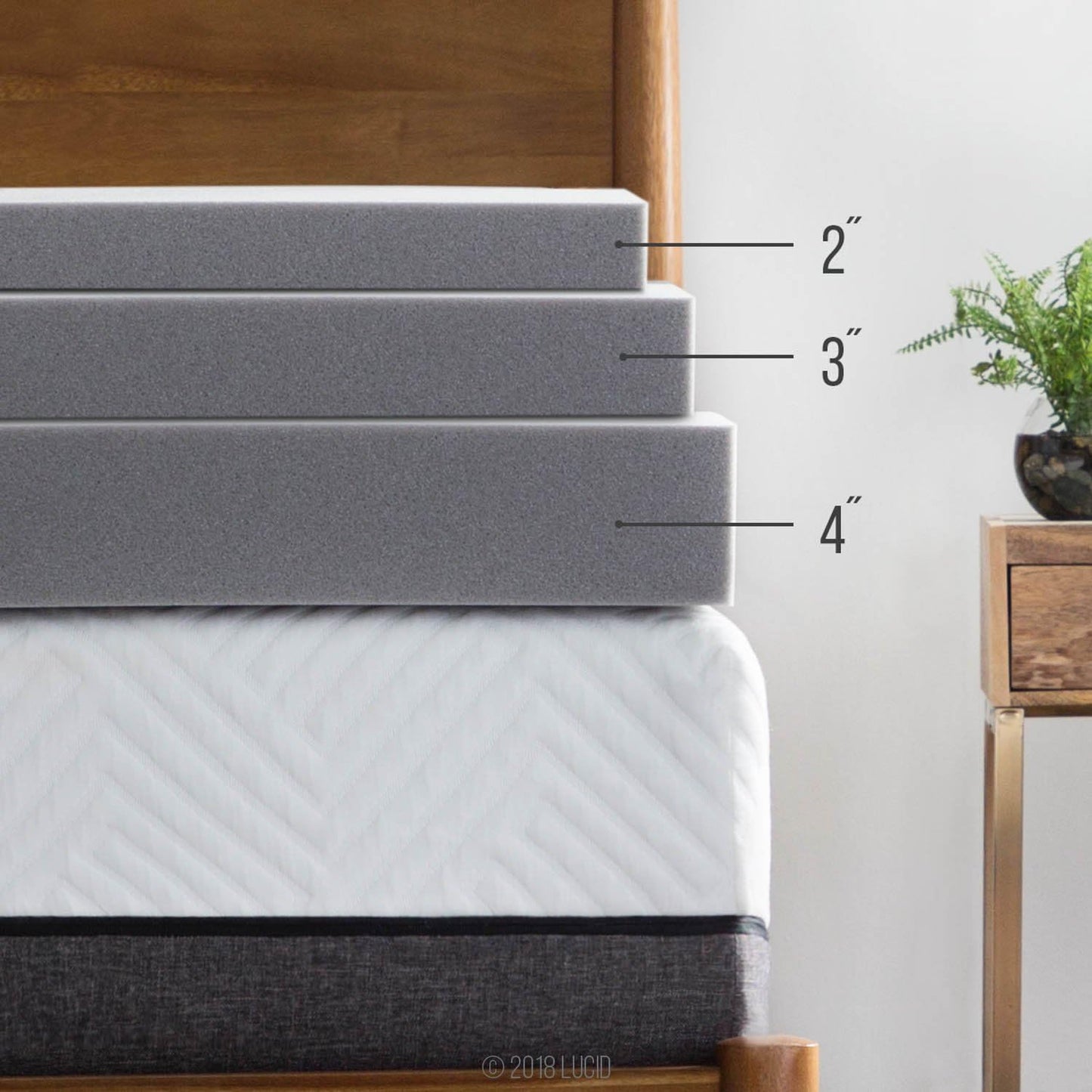 Lucid 4 Inch Bamboo Infused Memory Foam Mattress Topper - Full Size – Cooling Ventilation – Pressure Relieving Bed Topper - Mattress Pad – CertiPur Certified