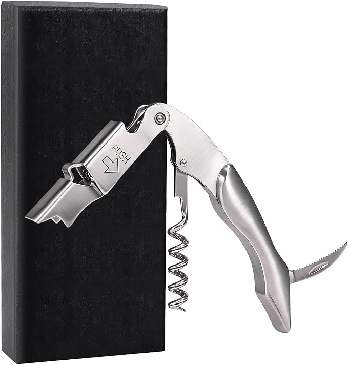 Wine Opener, Wine key, Corkscrew, Wine Bottle Opener w/Foil Cutter and Cap Remover for Servers, Bartenders, Waiters, Sommelier, Wine lover (Stainless steel, Standard)