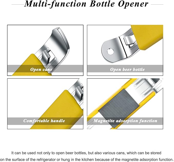 3 Pieces Magnetic Bottle Openers Can Opener Classic Beer Opener Stainless Steel Small Bottle Opener Can Tapper with Magnet for Camping and Traveling HANCELANT (Yellow)4.52 X 0.87 X 0.79 inches