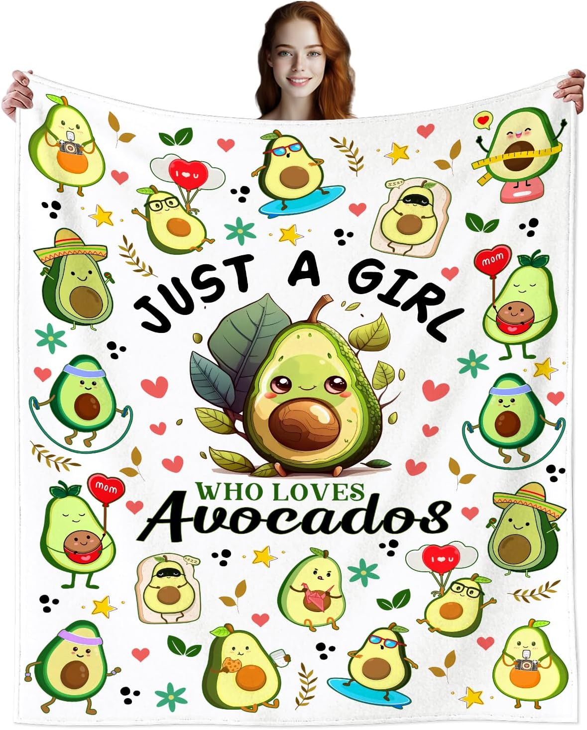 Cute Avocado Blanket Cartoon Avocados Throw Blankets Soft Fruit Avocado Plush Stuff Blankets Best Christmas Birthday Gifts for Girls Women Kids Adults 50"x40"