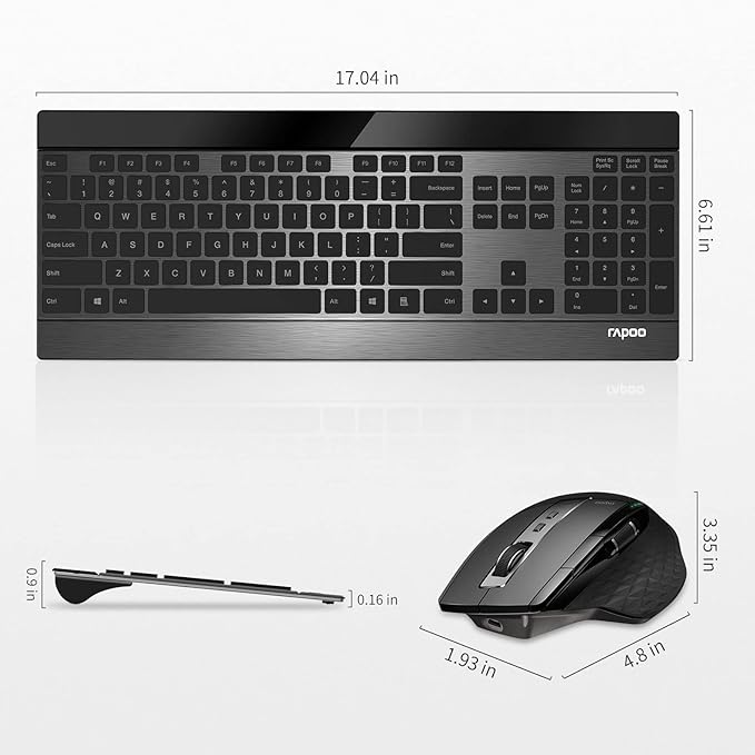 RAPOO Wireless Keyboard and Laser Mouse Combo,Multi Device (Bluetooth 4.0+3.0+2.4G) Keyboard and Mouse Set,Ultra-Slim Computer Keyboard Compact Design for Windows/Android/Mac OS