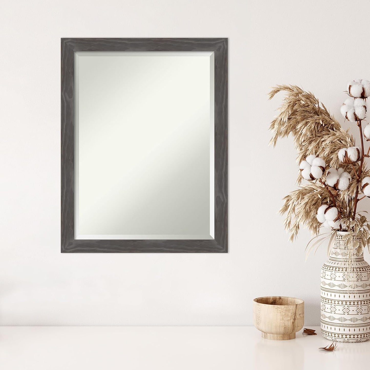 Amanti Art Grey Wall Mirror 27x21 Woodridge Rustic Grey Rectangle Bathroom Mirror for Wall Decor Living Room, Medium Country Rustic Wood Frame, Hangs Horizonally and Vertically, Bathroom Decor,