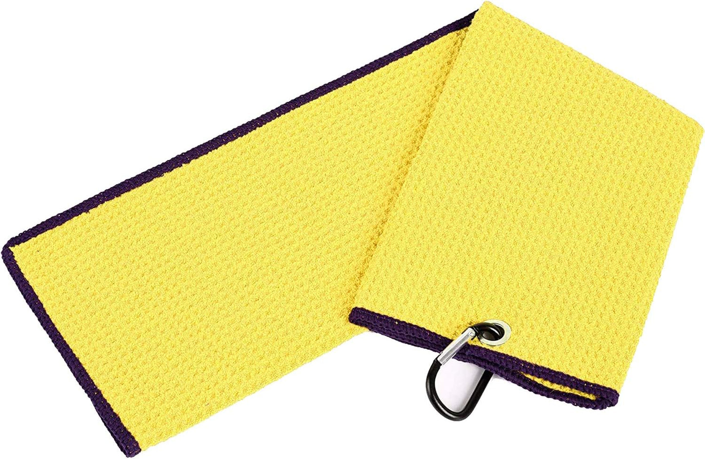 Golf Towels, Microfiber Waffle Pattern Tri-fold Golf Towel - Brush Tool Kit with Club Groove Cleaner, with Clip Men Women Golf Gifts (Yellow Towel+Black Brush)