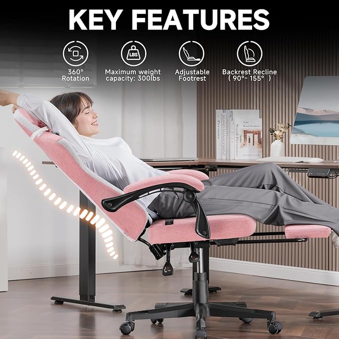 GTPLAYER Gaming Chair, Fabric Computer Office Chair with Pocket Spring Cushion, Ergonomic Office and Gaming, Video Gaming Chair with Linkage Armrests, High Back Desk Chair with Adjustable Recliner