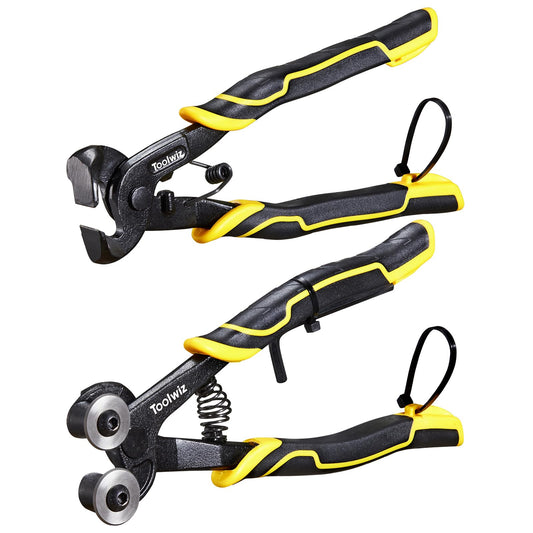 Toolwiz Glass Tile Nippers 2 pcs Heavy Duty Tungsten Carbide Wheeled Stained Glass Mosaic tiles and Hd Ceramic Tile Nipper Pliers Tools with Ergonomic Handles for Porcelain Mirror Stone DIY Projects