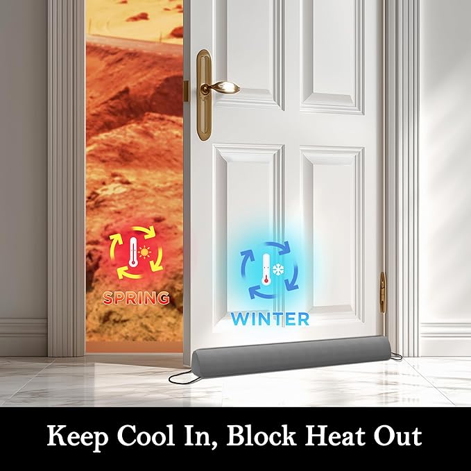 Sunolga Door Draft Stopper Blocks Hot and Cold Air with Removable Washable Cover for Bottom of Door and Window, All-Season Seal for Wind, Noise, Seal for Gaps Up to 3", Home Essentials, 28", Gray