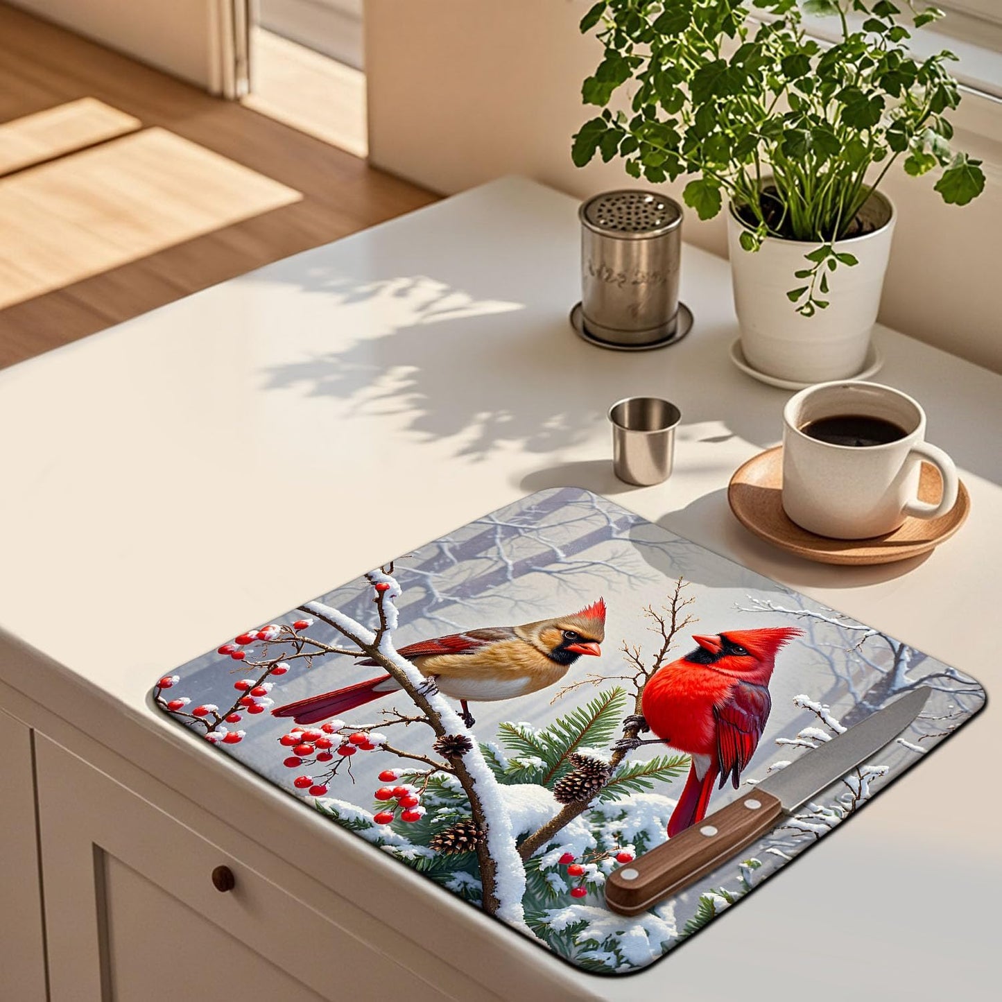 Christmas Drying Mat for Kitchen Counter 16" X 18" Christmas Dish Drying Mat for Kitchen Decor Birds Xmas Drying Mats For Home Counter Drying Mats For Dishes Dish Mat Drying Mat
