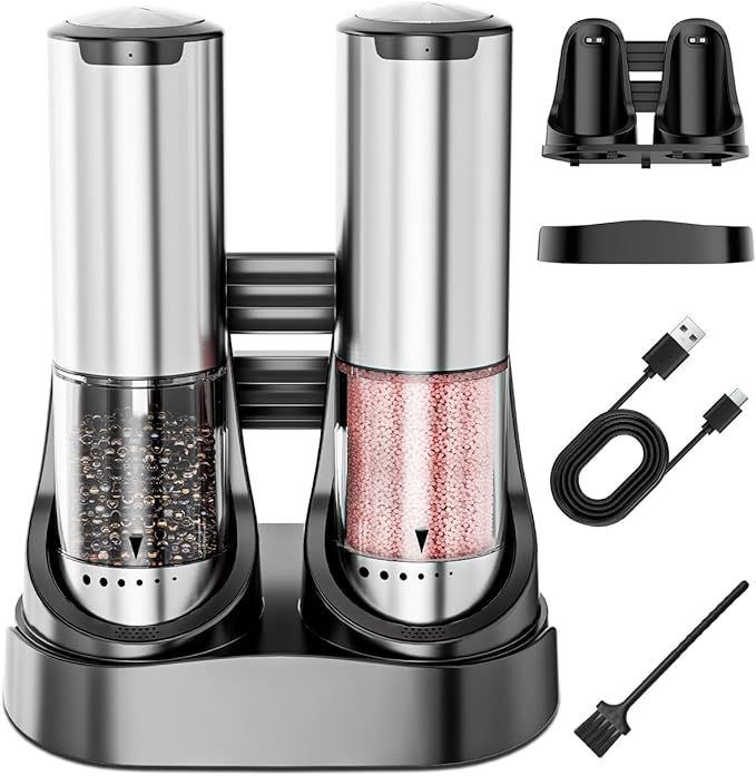 Electric Salt and Pepper Grinder Set | 6-Grind Settings & Top Anti-Misoperation Design | Electric Salt and Pepper Shakers with Detachable Base & Visual Container | for Kitchen, BBQ etc
