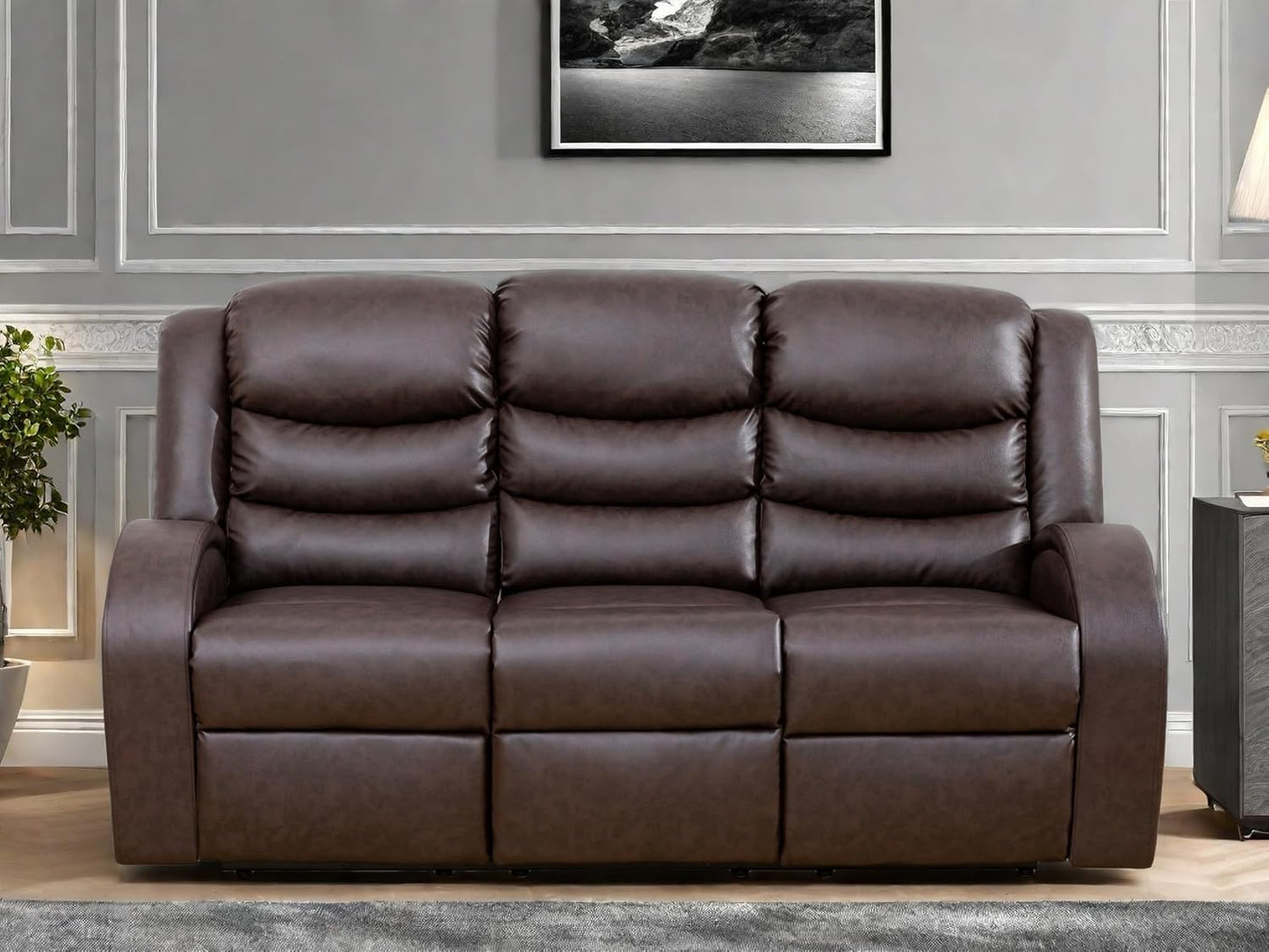 Leather Recliner Sofa Couch, 3-Seater Home Theater Seating Reclining Sofa, Power Reclining Couch with Cup Holders & Drop Down Table for Living Room Furniture Sets, Red