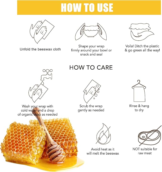 Reusable Beeswax Wrap, 3 Pack (S, M, L) Eco-Friendly Beeswax Wraps for Food, Bread Sandwich Wrapper, Sustainable,Zero Waste,Organic, Moisture Lock& Freshness Preservation