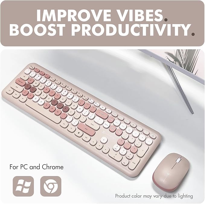 X9 Colorful Keyboard and Mouse Wireless - 2.4G Aesthetic Wireless Keyboard and Mouse Combo with Bubble Keys - Cute Typewriter Keyboard and Mouse for Computer PC Laptop Windows & Chrome (Brown)