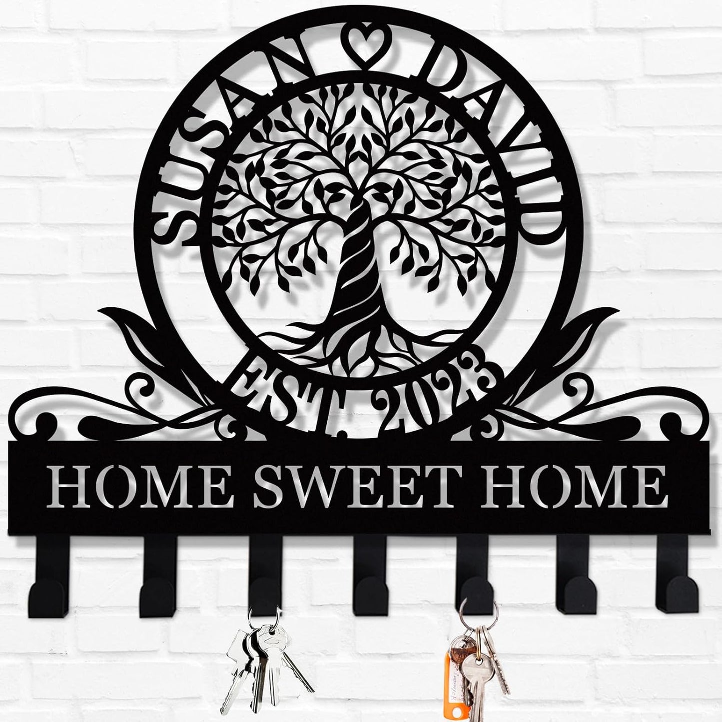 Personalized Tree of Life Metal Key Holder: Custom Wall Key Hooks Rack