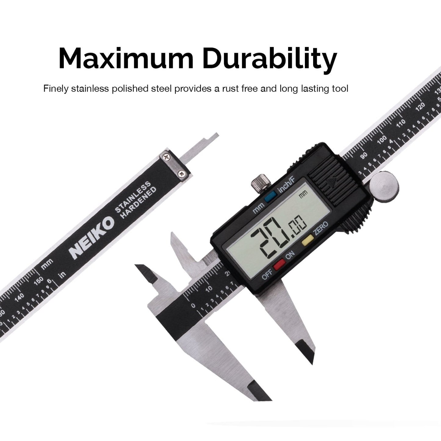 NEIKO 01409A 12” Electronic Digital Caliper | Extra Large Display | 0-12 Inches | Inch/Fractions/Millimeter Conversion | Polished Stainless Steel