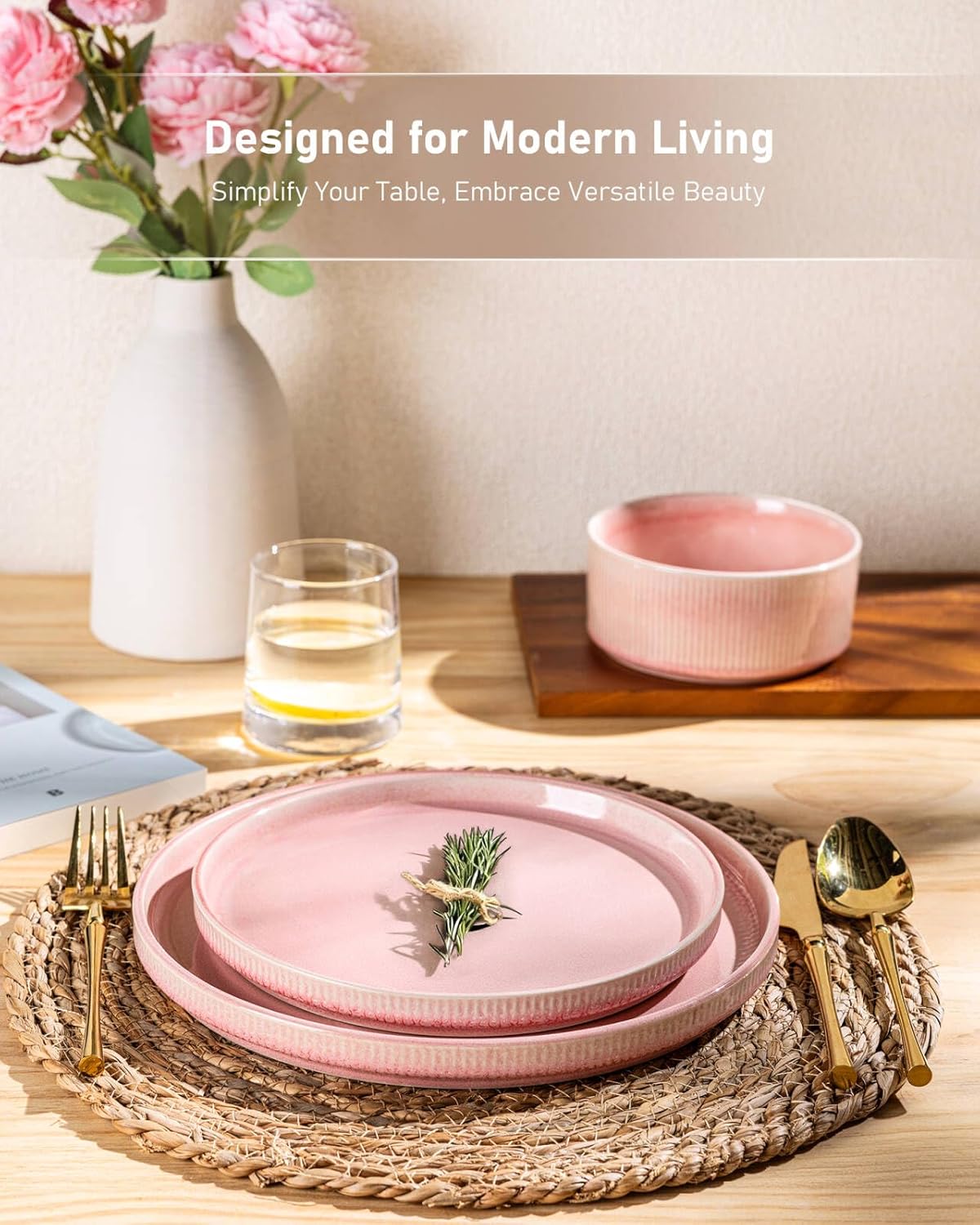 GBHOME Stoneware Dinnerware Sets for 4,Round Reactive Glaze Ceramic Plates and Bowls Set,Highly Scratch Resistant | Dishwasher & Microwave Safe Dishes Set,Service for 4(12Pcs)
