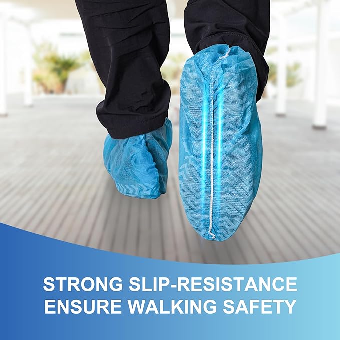 ProtectX Premium Disposable Shoe Covers, Large 100-pack (50 pairs), Water & Slip Resistant, Durable Non-Woven Polypropylene Fabric for Booties, Fits Up to 10.5 US Men and 12 US Women Size, Blue