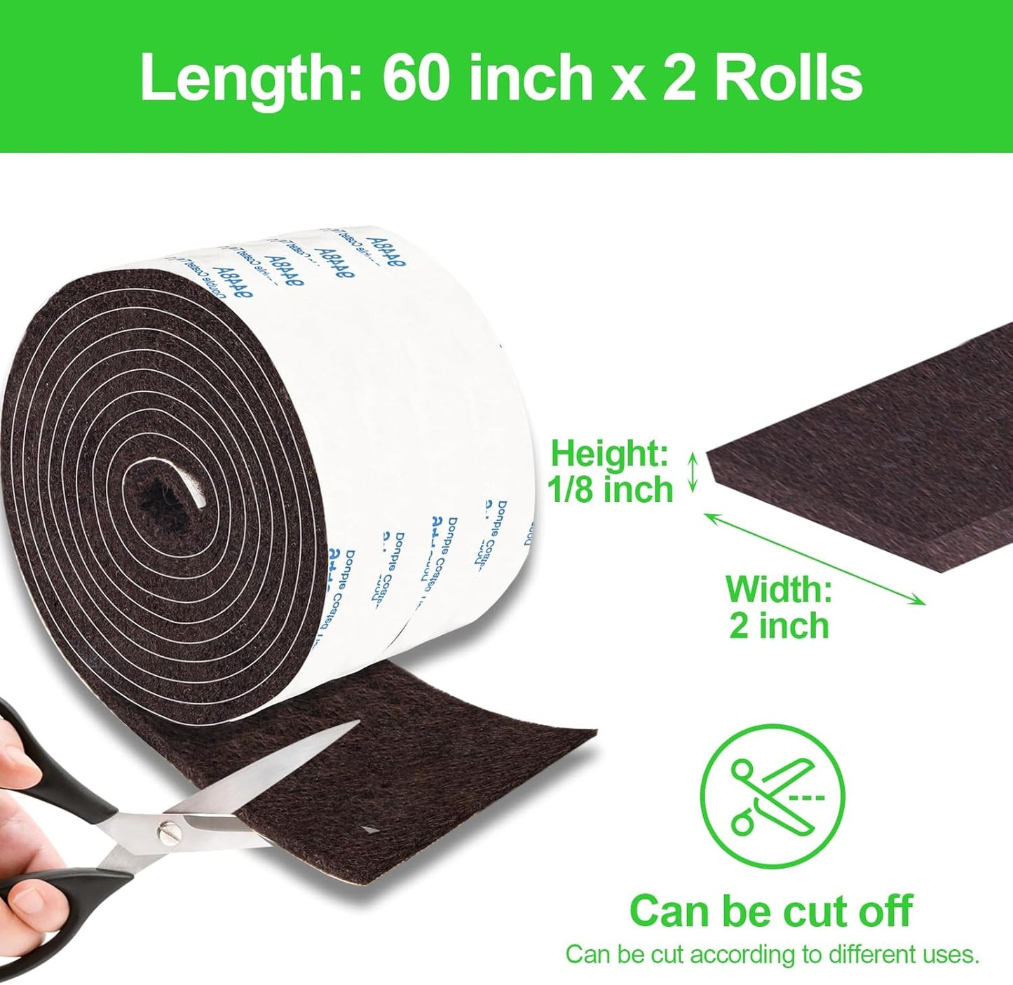Felt Strips with Adhesive Backing, Adhesive Felt Strips, 2 Rolls 2X 60 Inches Brown