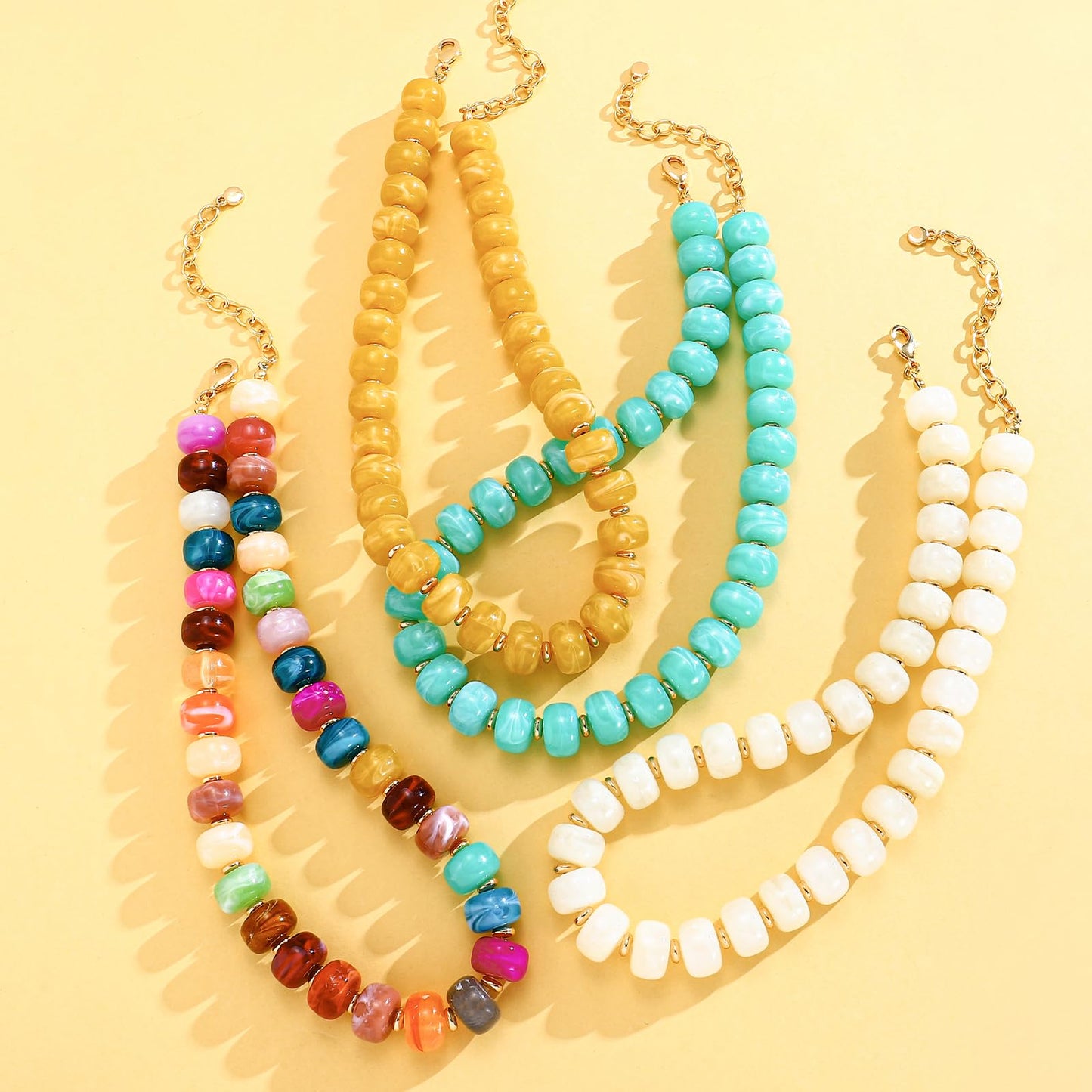 HolidayQbee Beaded necklace for Women Boho Bead Chunky Necklace Big Yellow Bead Necklace Fashion Trendy Summer Colorful Resin Beaded Necklaces Jewelry Gifts