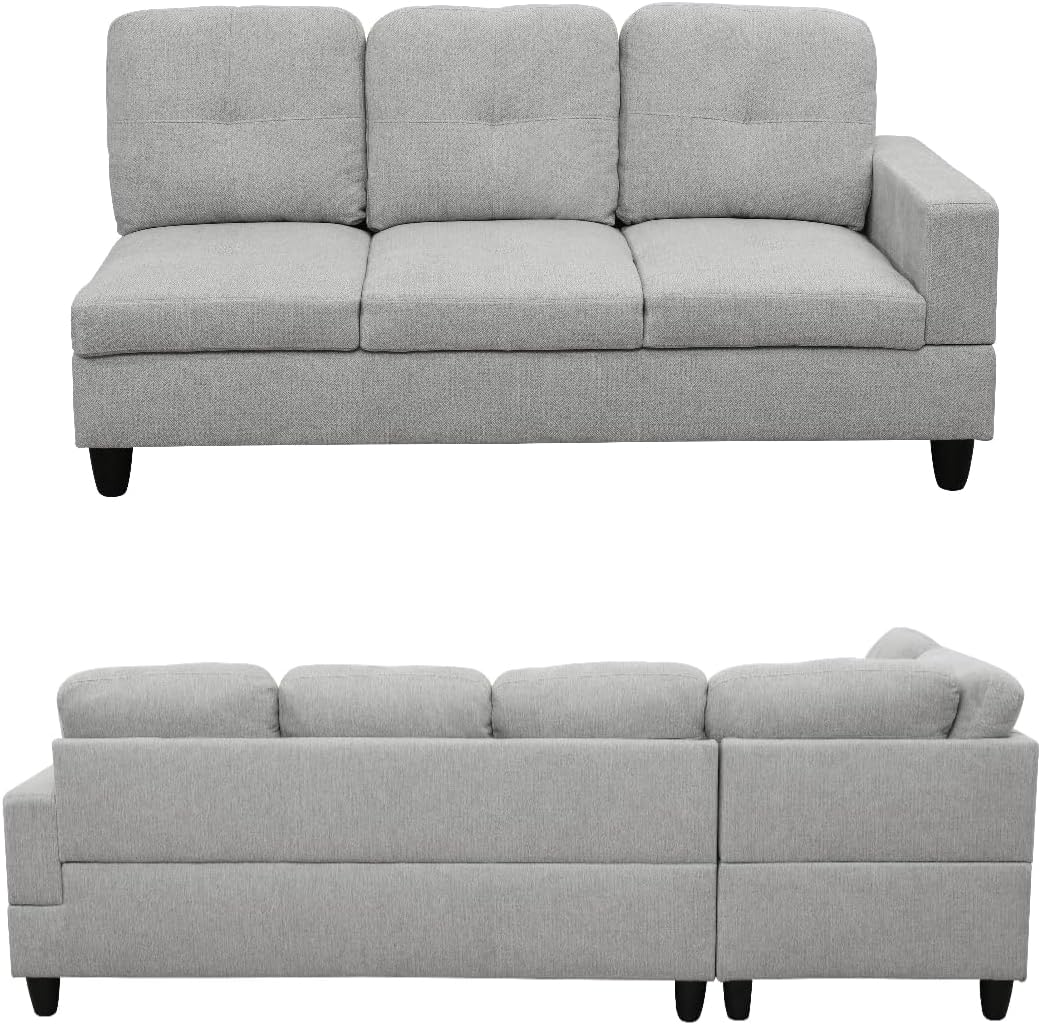 Modern Living Room Furniture Sets with Pillows, Modular Sectional Couches with Chaise Lounge, 4-Seaters L Shape Sofa with Storage Ottoman, for Living Room, Light Grey