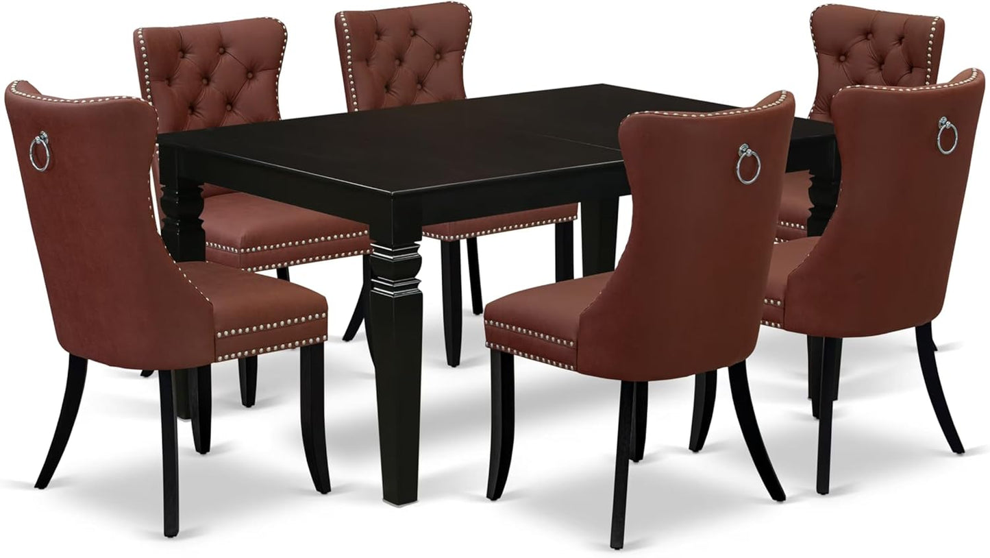 East West Furniture LGDA7-BLK-26 7 Piece Dining Table Set Contains a Rectangle Kitchen Table with Butterfly Leaf and 6 Polyester Fabric Upholstered Chairs, 42x84 Inch, Black