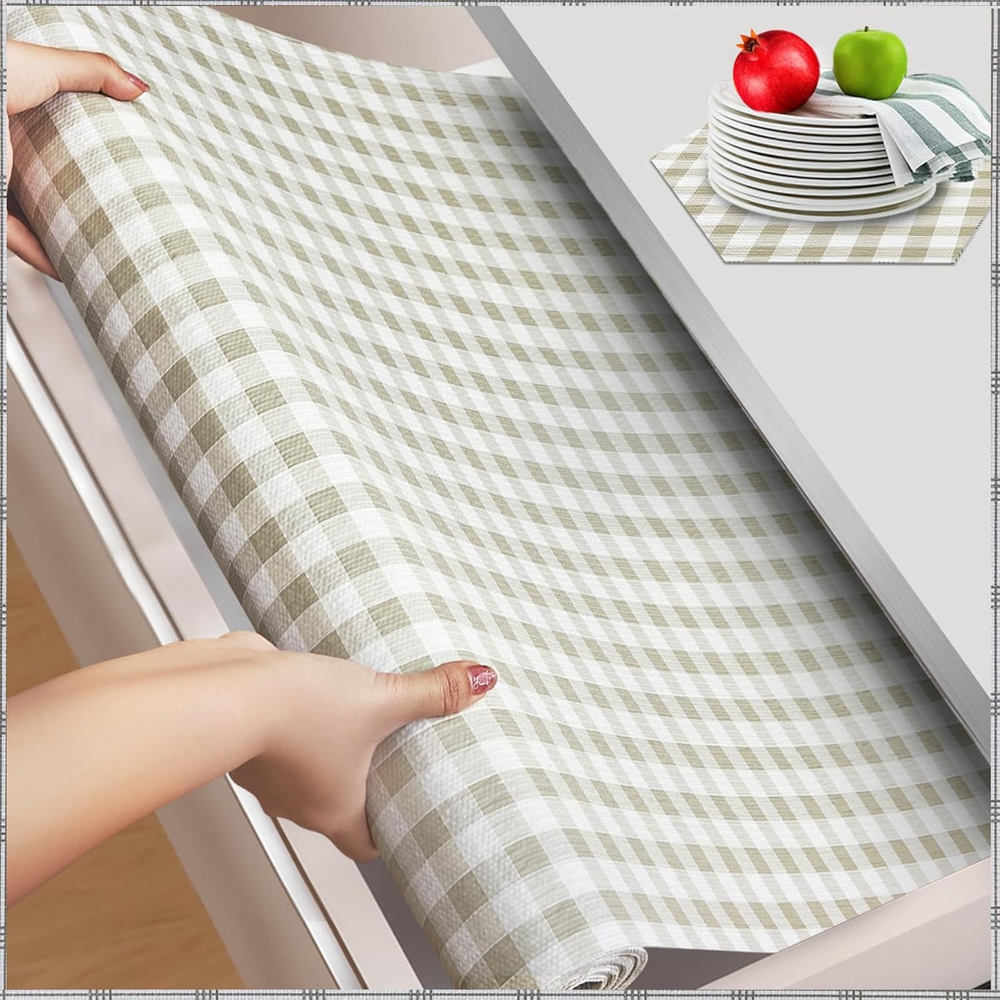 Beautysaid Shelf and Drawer Liner for Kitchen Cabinet, Non Adhesive Non Slip Shelf Paper Waterproof Washable Thickened for Dresser Pantry Shelve Bathroom Protector Liner(Checkered,12 in x 30 FT)