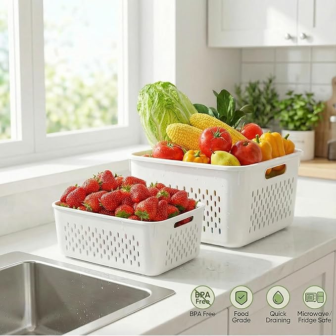 10PCS Fruit Storage Containers for Fridge, Leakproof Produce Containers for Fridge with Removable Colander, All-In-One Fruit Containers Stainers Berry, Fruits, Vegetables, Lettuce Keeper Local Stock