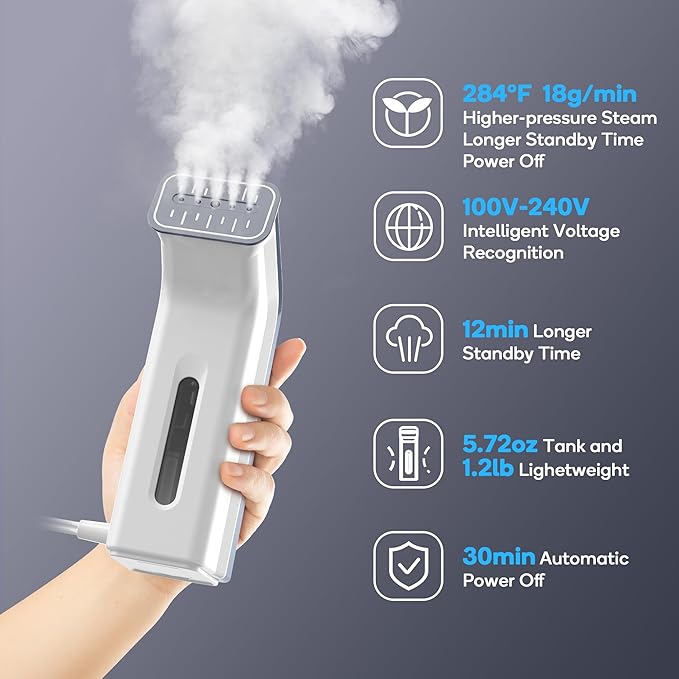 Travel steamer for clothes,100V-240V for global traveling,book-size integrated design,compack steamer & iron 2 In 1 for clothes mini 1.2lbs,small clothes steamer handheld for home,office(Panda colors)