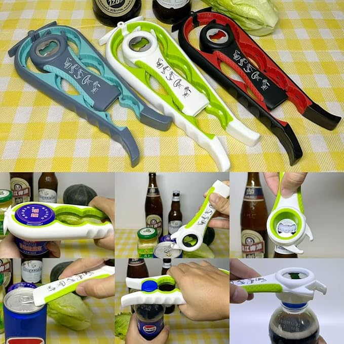 Multi-Function Bottle and Jar Opener, 6-in-1 Kitchen Tool,Glass Can Opener,Suitable for Kitchens and Dining Rooms,Can be Easily Opened by Women,Children and the Eldlely(Green)
