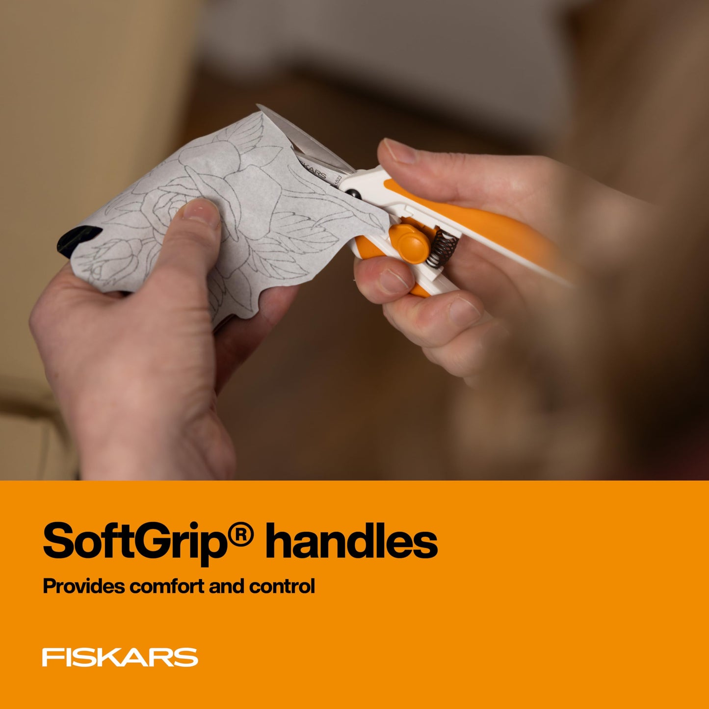Fiskars Micro-Tip Spring Assisted Scissors, Precision Cutting Stainless Steel Blades, Comfort Handle, Cut Details in Fabric, Sewing Scissors and Arts and Crafts Tools