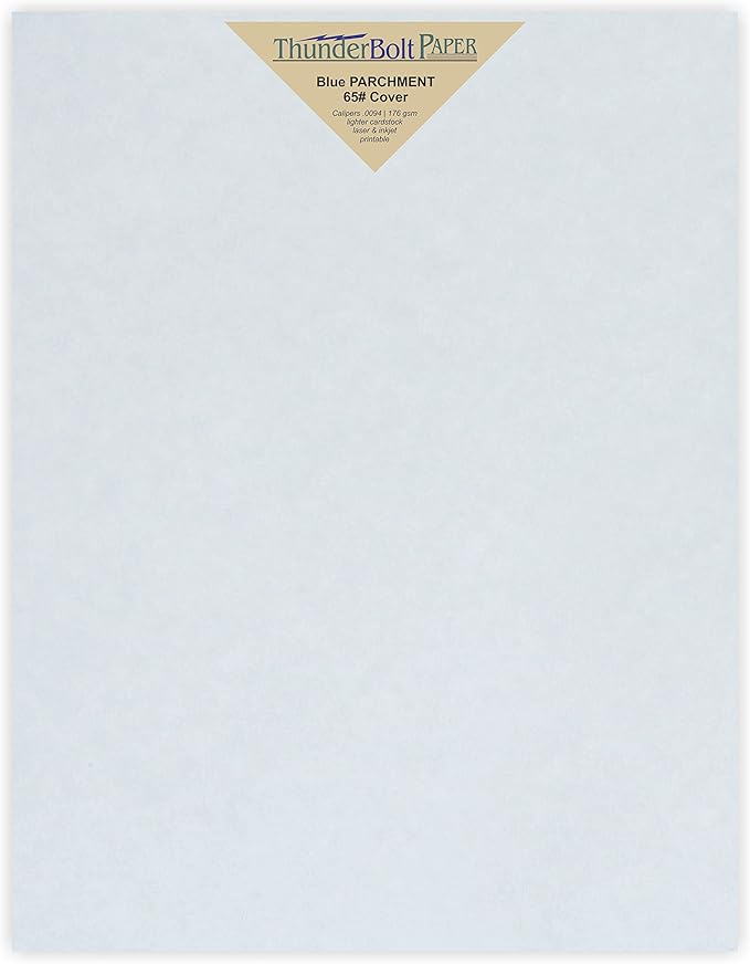 50 Blue Parchment 65lb Cover Weight Paper 7" X 10" (7X10 Inches) Double 5X7 Card Size - Folds to 5X7 - Printable Old Parchment Semblance