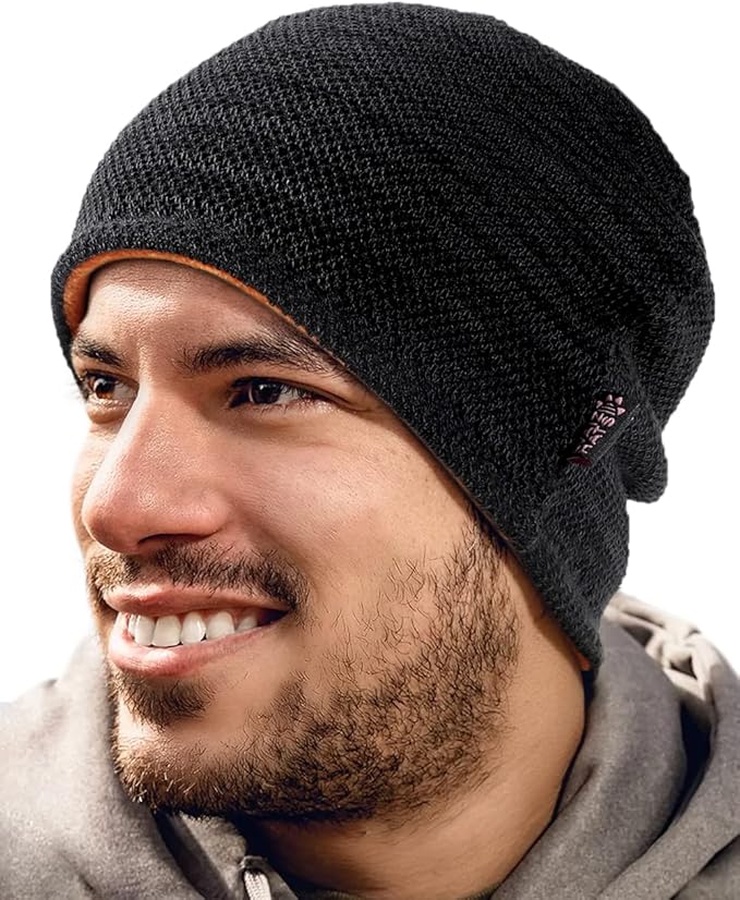 Lvaiz Mens Winter Beanie Hat Warm Fleece Lined Skull Cap for Men Reversible Women Windproof Watch Hat Knit Warm Unisex Beanie