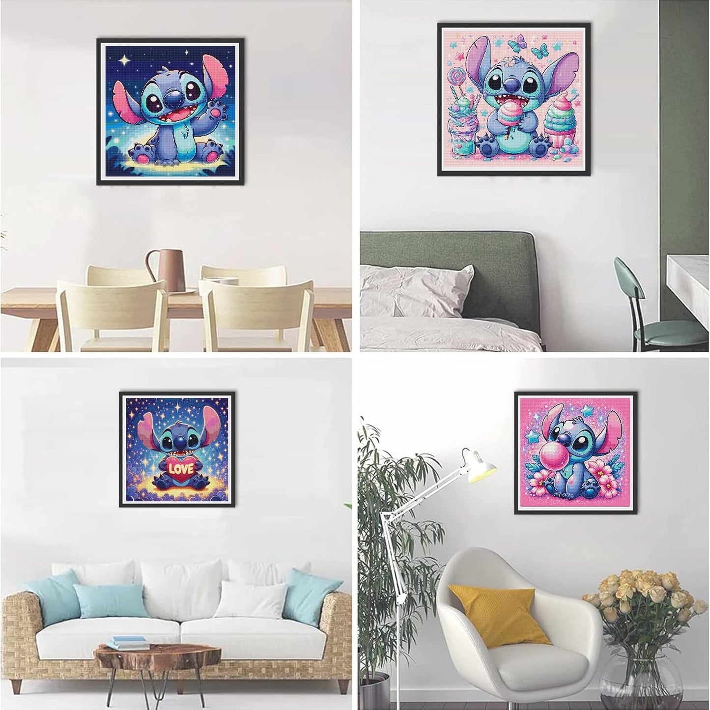 JAKI Diamond Art Kits for Adults-Cartoon Diamond Art Painting Kits for Adults,5D DIY Gem Art Kits for Home Wall Decor(4 Pack.12x12inch)