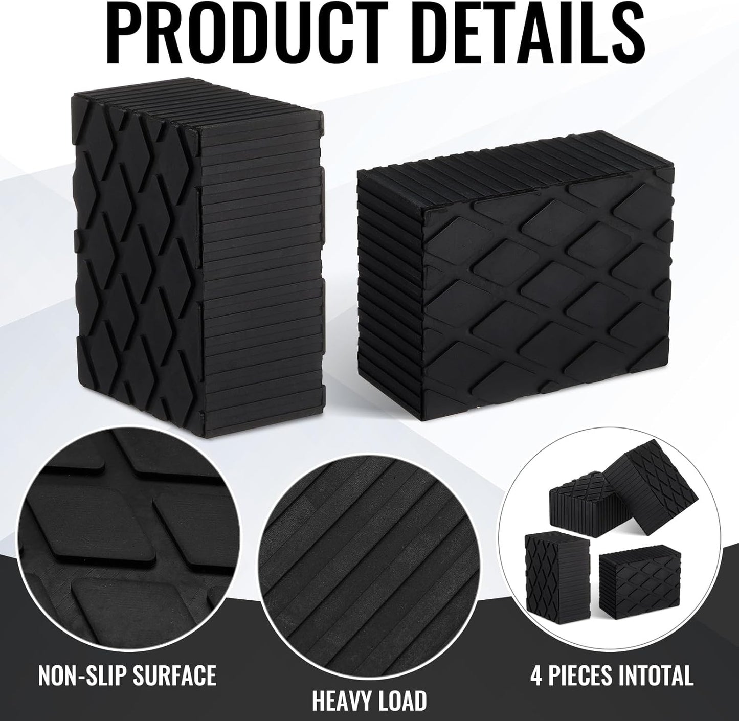 Pangda 4 Pcs 6-3/8" x 4-3/4" x 3.15" Solid Rubber Auto Lift Block Spacer Pad Anti-Slip Rubber Jack Pad for Automobile Lifts, Jacks, & Racks 4000 Lbs Capacity
