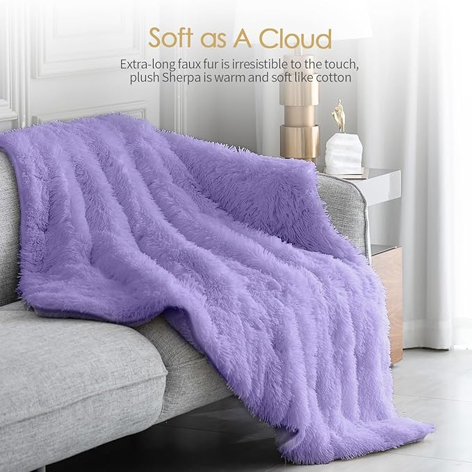 Mr. Sandman Shaggy Faux Fur Sherpa Weighted Blanket 15 lbs for Adult, Soft Luxury Fuzzy Long Fur Heavy Blanket Throw for Twin/Full Size Bed and Couch - 48"×72", Light Purple