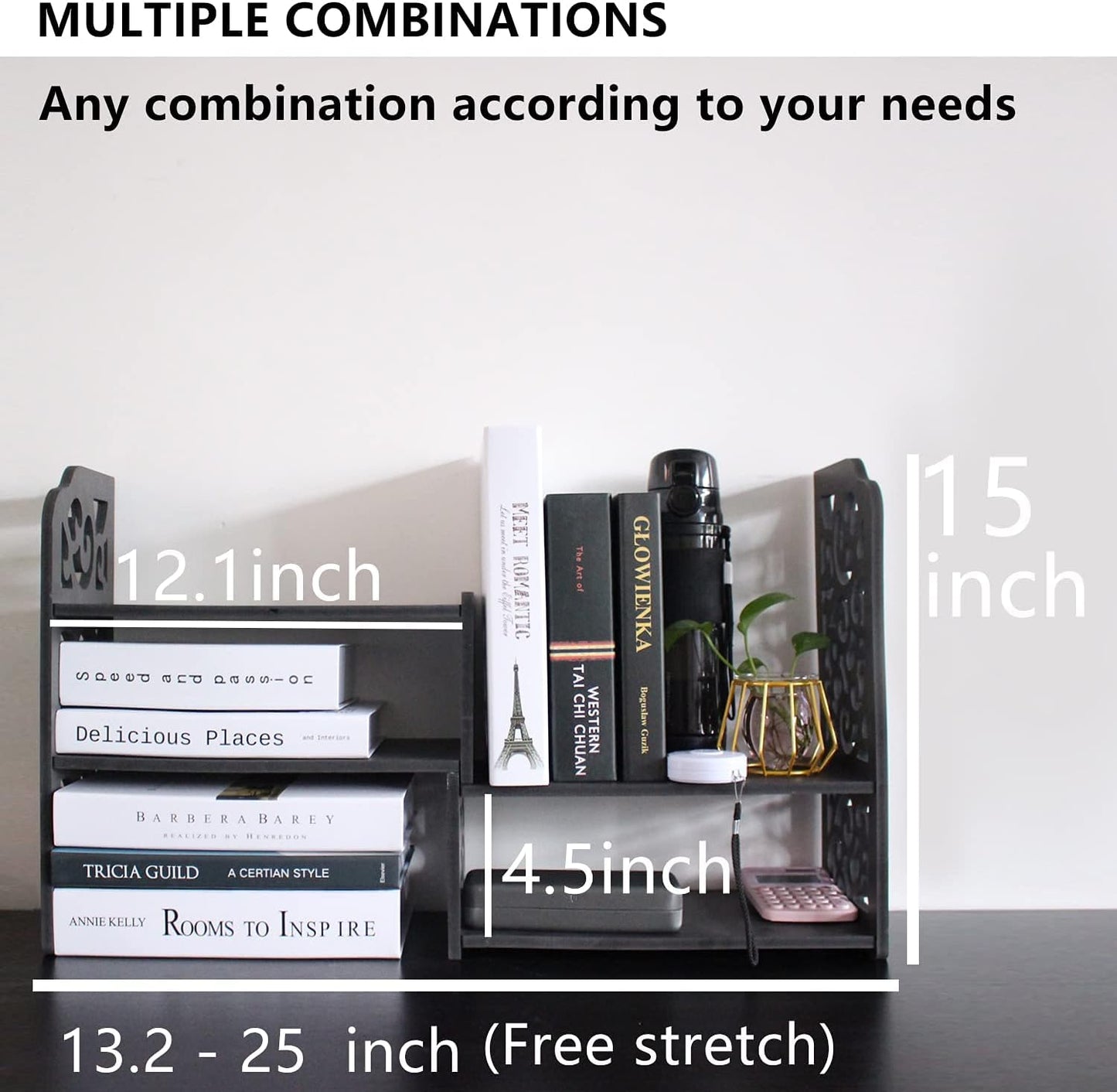YGYQZ Desk Shelves Desktop Orgnizer Shlef-Black Office Organization for Top of Desk Organizers and Corner Bookshelf Table Top Shelving Small Hutch Decorations for Women Office