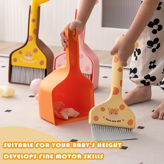 Small Broom with Dustpan Combo Set Cartoon Mini Broom and Dustpan Set Cute Cleaning Kit for Home Office Floor Counter Pet Nest (Pink)