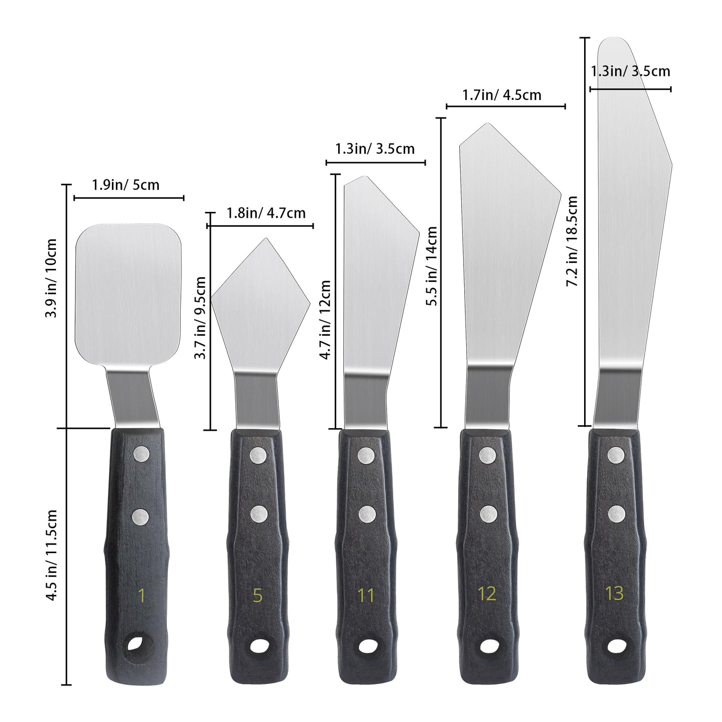5PCS Paint Knife Large Palette Knives Set Stainless Steel Spatula Pallet Knife Color Mixing Art Supplies for Oil, Acrylic, Canvas, Watercolor Painting