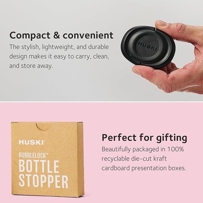 Huski BubbleLock™ Bottle Stopper | NEW | Compact & Convenient Champagne Stopper | Wine & Bar Accessories | Fits in the Huski Champagne Cooler | Wine Gifts